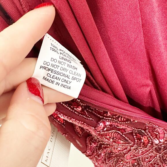 Mac Duggal 5107 Burgundy Red Embellished Leaf Plunge Evening Gown 12 NEW $498 - Picture 9 of 10